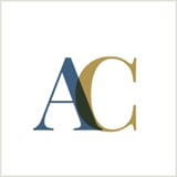 AC monogram logo with navy blue A and gold C letters overlapping in elegant design