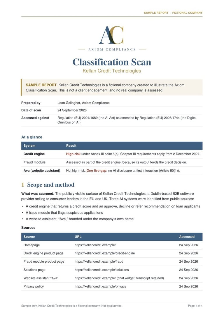 Preview of the first page of a sample Classification Scan report